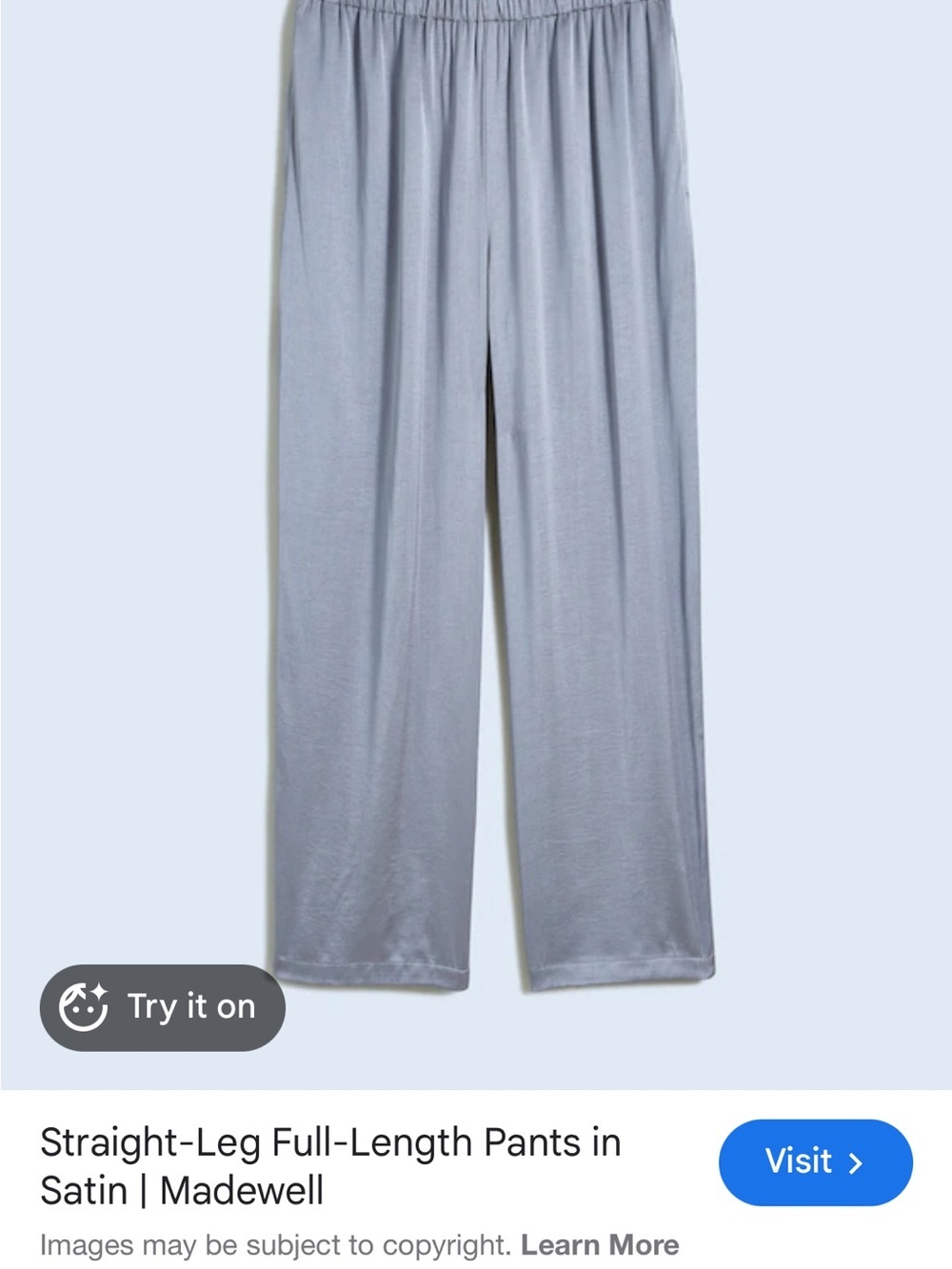 Madewell Satin Straight-Leg Full-Length Pants in Light Blue